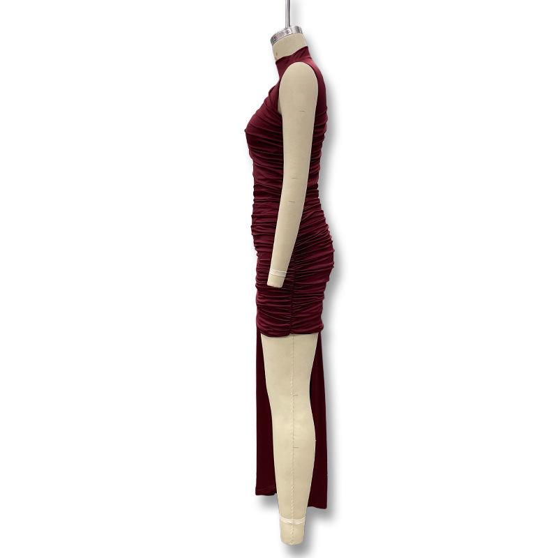 Vestido bodycon ajustado con fruncidos y fajín 2025: Moda sin mangas de primavera/verano europea y americana