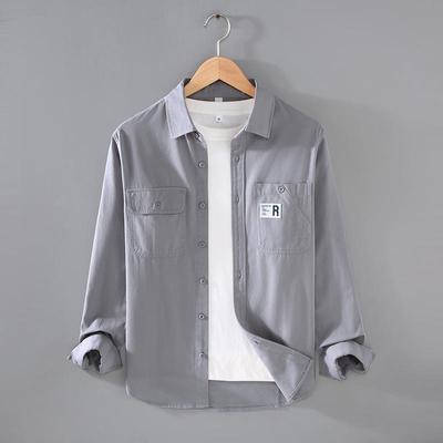Japanese Style Men's Casual Loose Fit Work Shirt Jacket, Long-Sleeved for Spring and Autumn