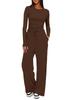 2026 Spring New Athletic Set Women Casual Long Sleeve Top High Waist Wide Leg Pants 2 Piece Outfit