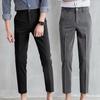 Popular Nine-point Trousers Men's Small Straight Tube Slim-fitting High-waisted Thin Pipe Pants Versatile Black Suit Pants Wholesale