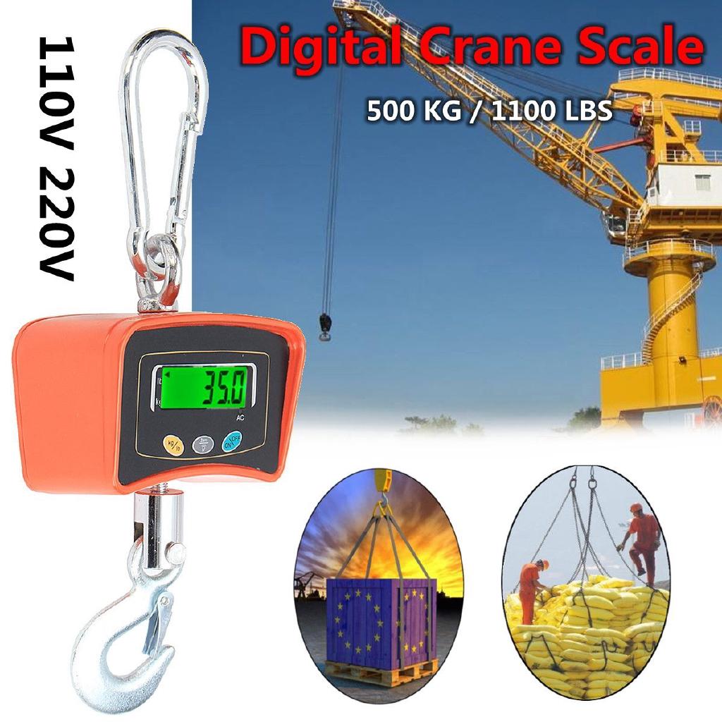 LED 500 KG / 1100 LBS Heavy Duty Industrial Hanging Scale Orange DC 6V Digital display Crane Scale