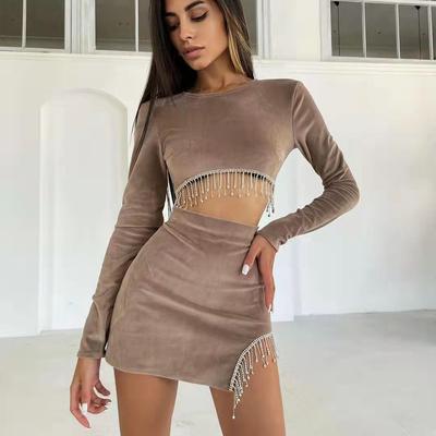 2024 Spring and Winter New Women's Wear Tassel Sexy Long-sleeved Hip Skirt Small Fragrance Suit Women's Fashion