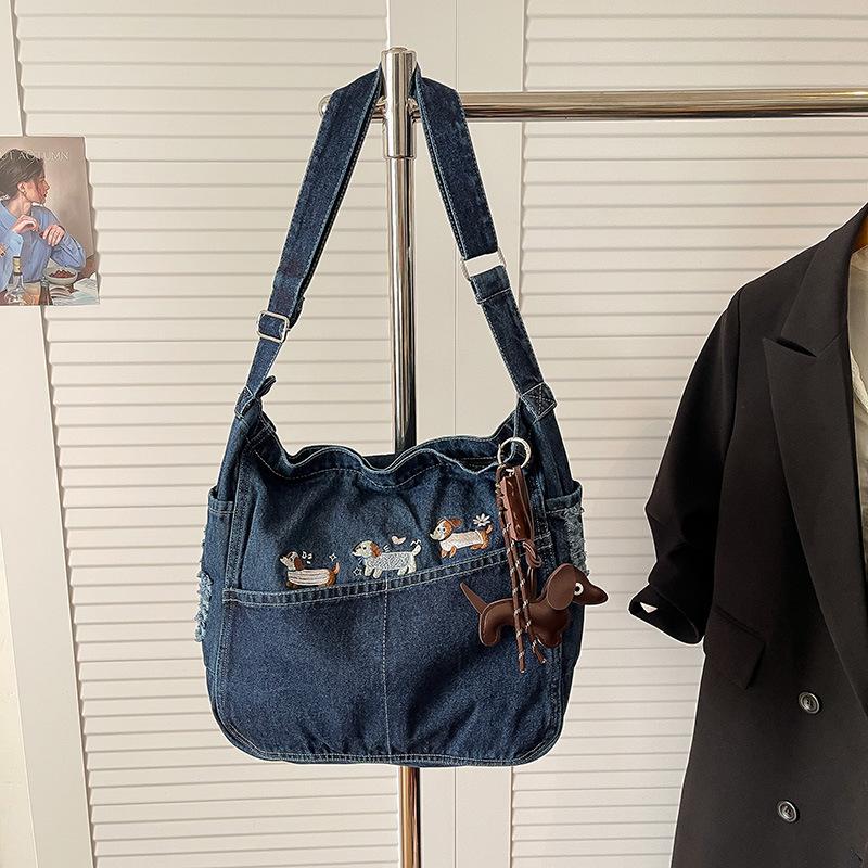 

New Spring Women Crossbody Bag Fashi Embroidery Denim Shoulder Bag Casual Retro Pure Color Versatile Texture Commuting Bag синий