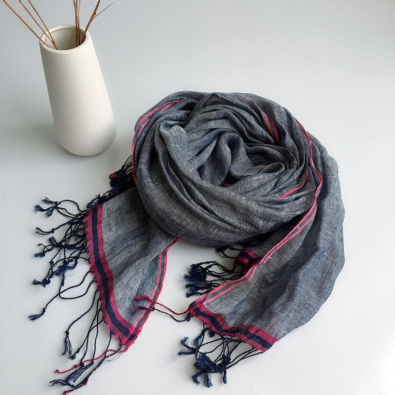 

Linen Women S Scarf Hemp Gray Effect, Fashionable And Versatile Oversized Long Shawl Above 175cm синий
