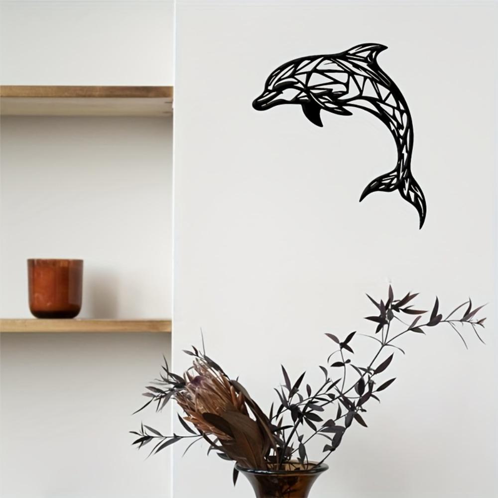 Black Metal Dolphin Wall Sculpture Jumping Iron Marine Art Outdoor Decor Swimming Figurine Living Room Patio Gift for Dolphin Lovers
