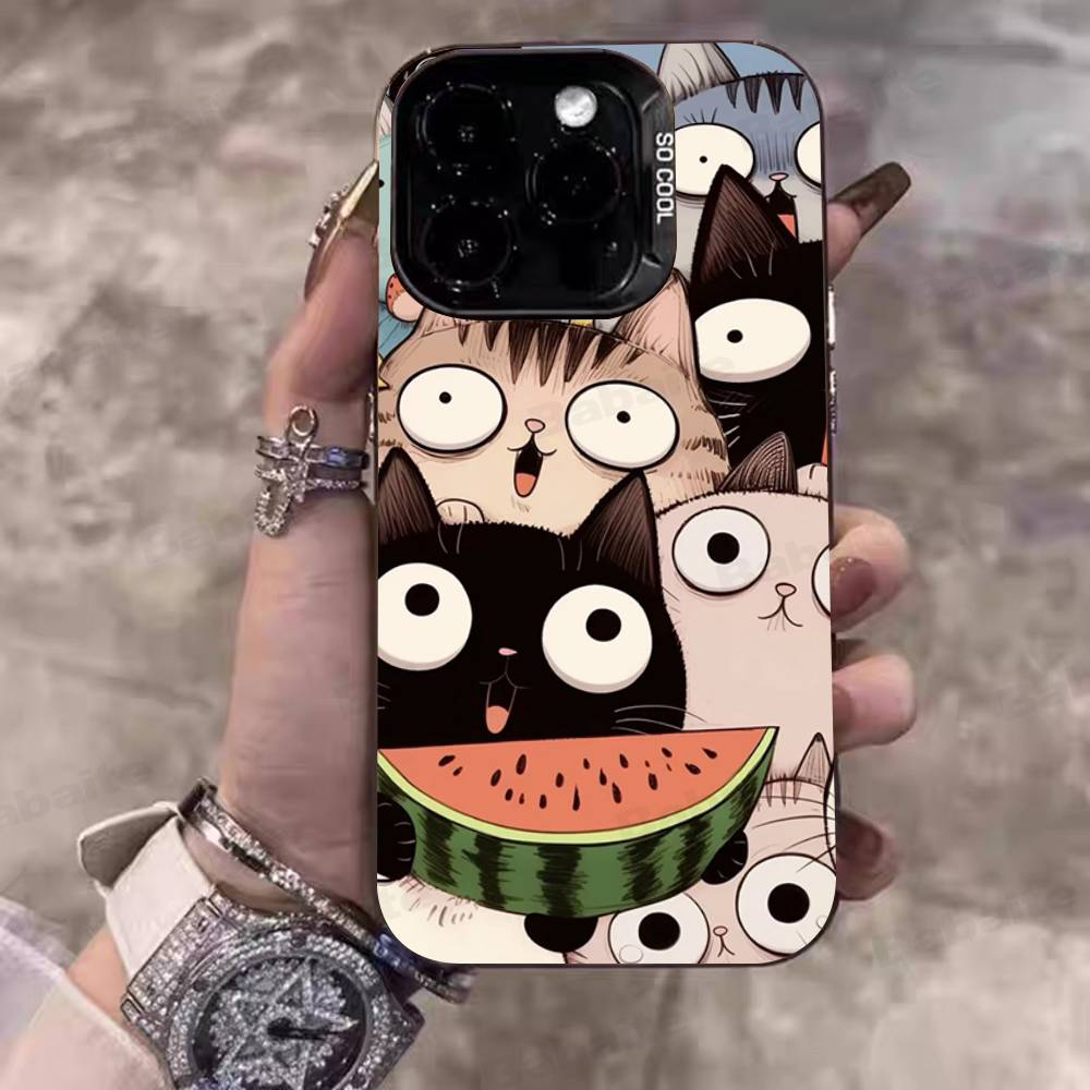 Cartoon Cute Cats Background Phone Case For IPhone 17 16 15 14 11 12 13 Pro Max Pro Plus Colored Silver Cover