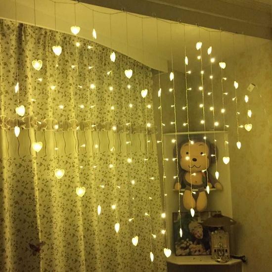 Plug Usukeu 128 Led Heartshape Fairy String Curtain Light Wedding Party Home Decoration