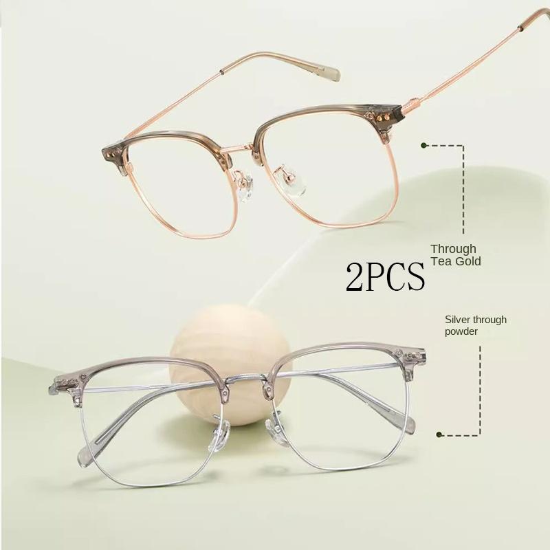 

2PCS Half Frame Glasses Skin Brightening Blue Light Blocking Ultra Light Fashionable High-quality Minimalist Unique Glasses 0