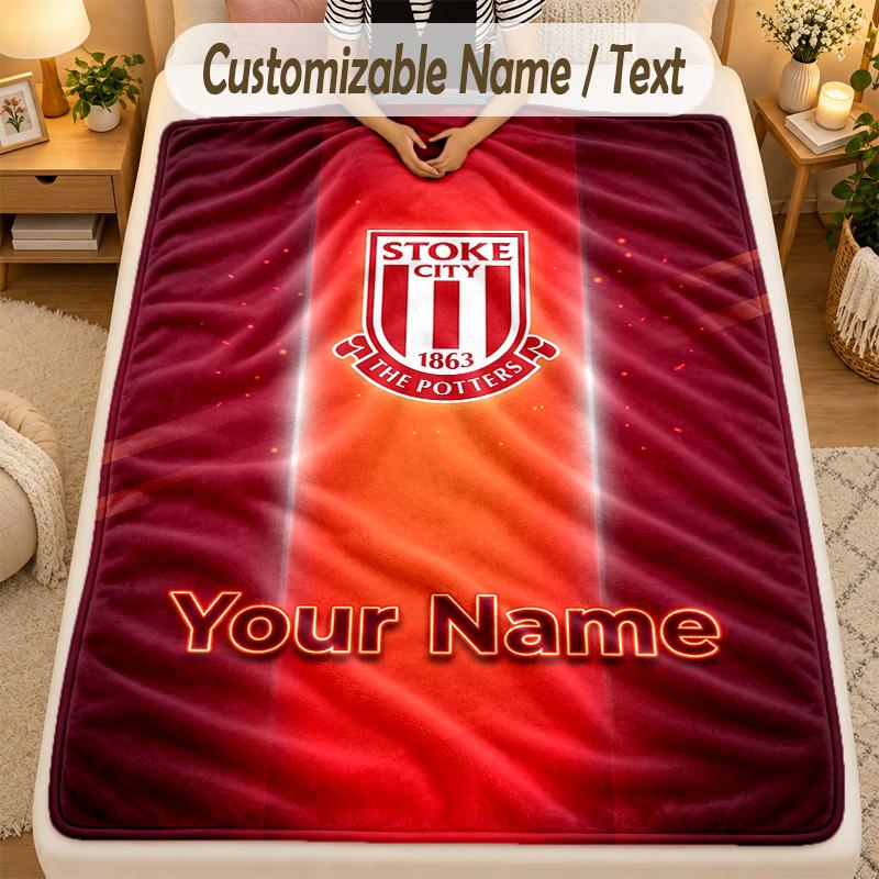 Flannel BlanketStoke City FC Custom Name Text Personalized Soft Warm Throw Blanket Home Decor Gift