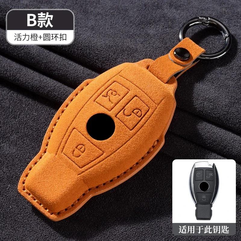 Leather Car Remote Key Case Cover For Mercedes Benz A C E S G Class GLC CLE CLA GLB GLS W177 W205 W213 W222 X167 AMG Keychain