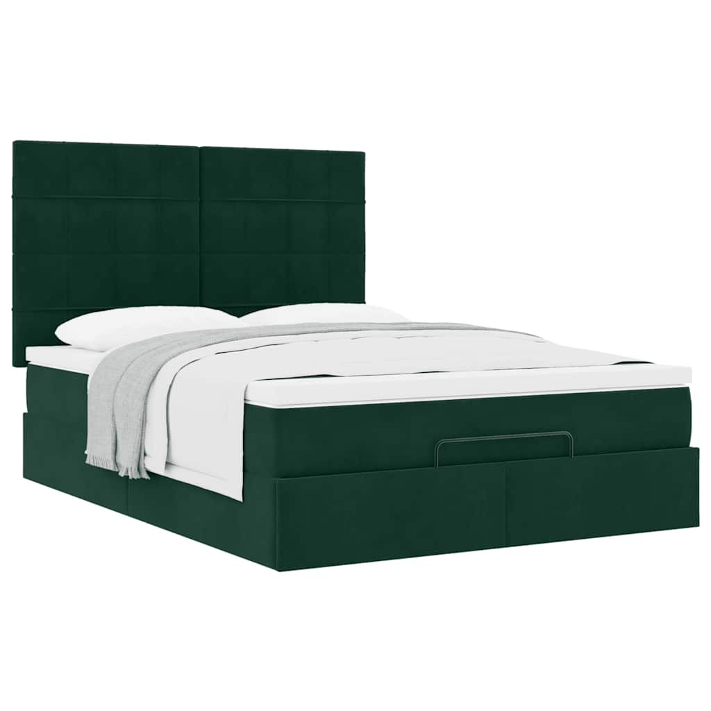 Enjoy a Restful Night S Sleep with This Ottoman Bed with Mattress In Dark Green 140 X 190 Cm Velvet Fabric