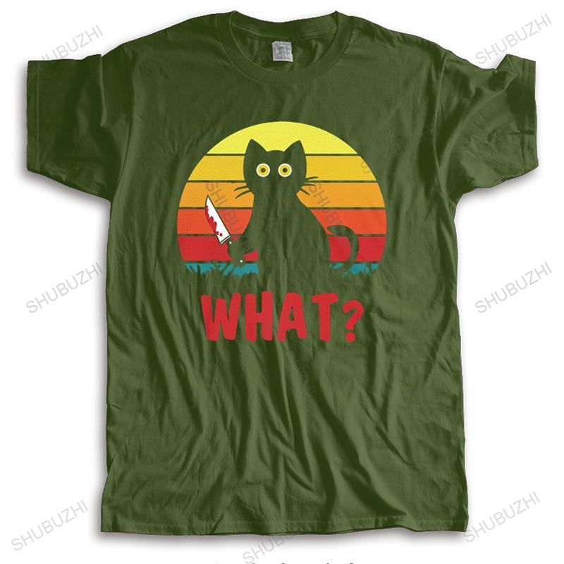 Vintage Black Psycho Cute Cat What T Shirt Unisex Short Sleeve Funny Murderous Cat With Knife Tshirt Halloween Gift Casual Tshirt