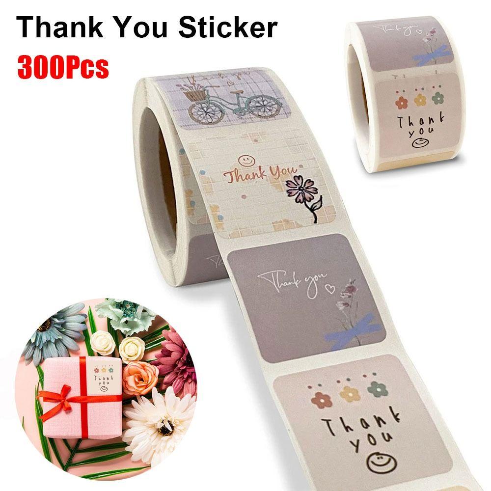 300Pcs/Roll Floral Thank You Sticker Cute Seal Sticker Durable Baking Envelope Label  Gifts Decor