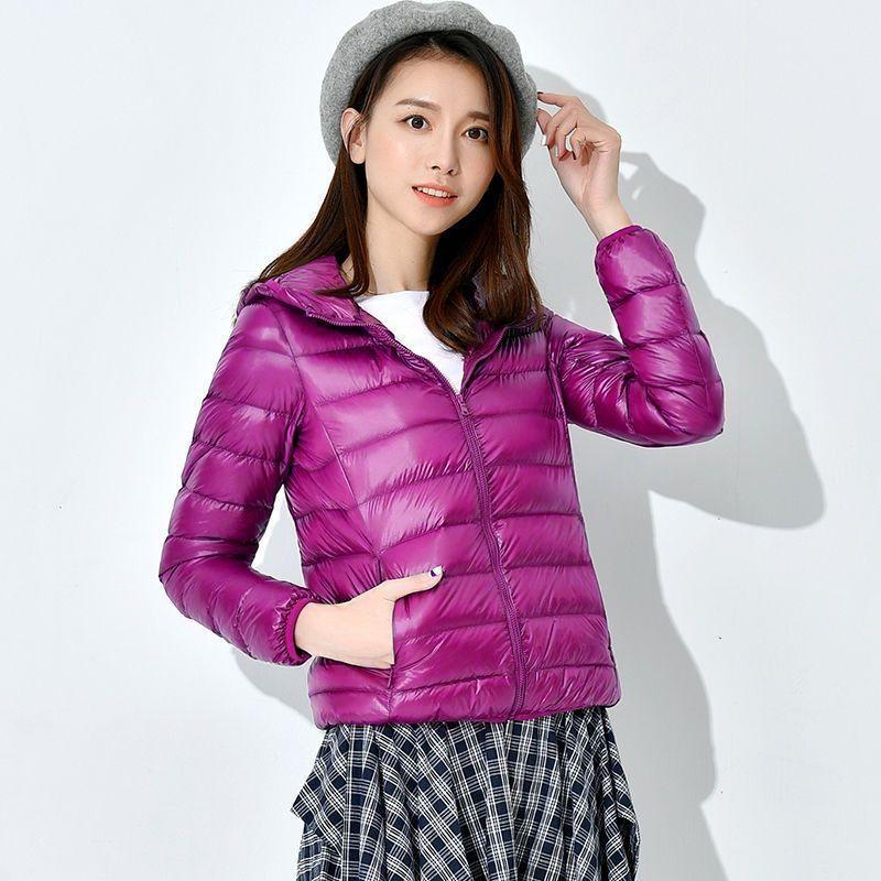 Women Coat Autumn Winter White Duck Down Jacket Solid Colors Warm Slim Zipper Fashion Light Down Coat
