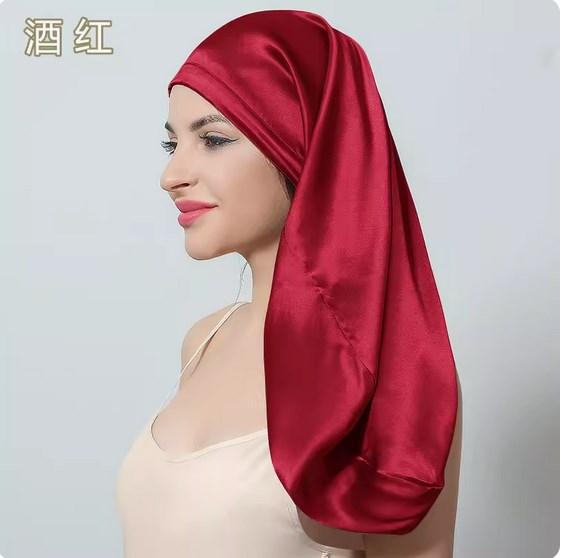 60cm Length 100% Mulberry Silk Bonnets for Women Bandage Sleeping Night Cap Pure Silk Hair Wrap Elastic Headwrap Shower Cap Girl