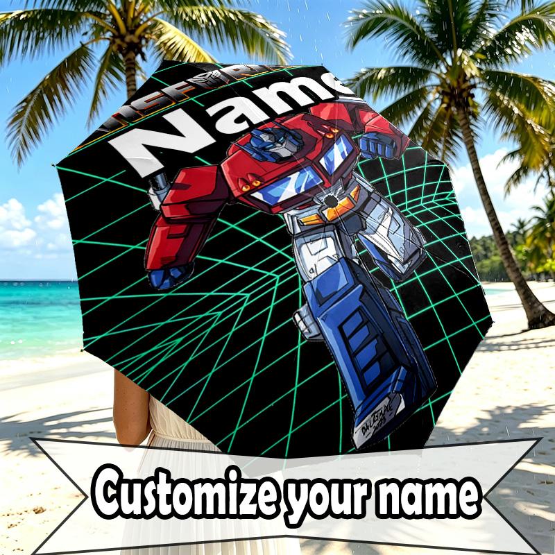 Custom Name Personalized Transformers Print Umbrella, Auto Open Close, 8‑Rib Sturdy Frame, Commute Camping Hiking Use, Birthday Gift