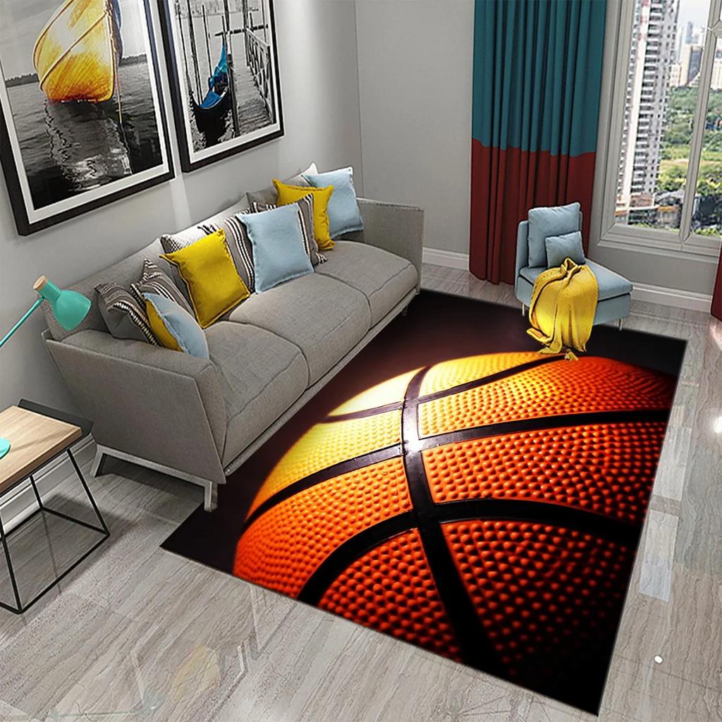 Basketball Pattern Carpet Teen Boys Playroom And Living Room Sofa Non-Slip Floor Decor