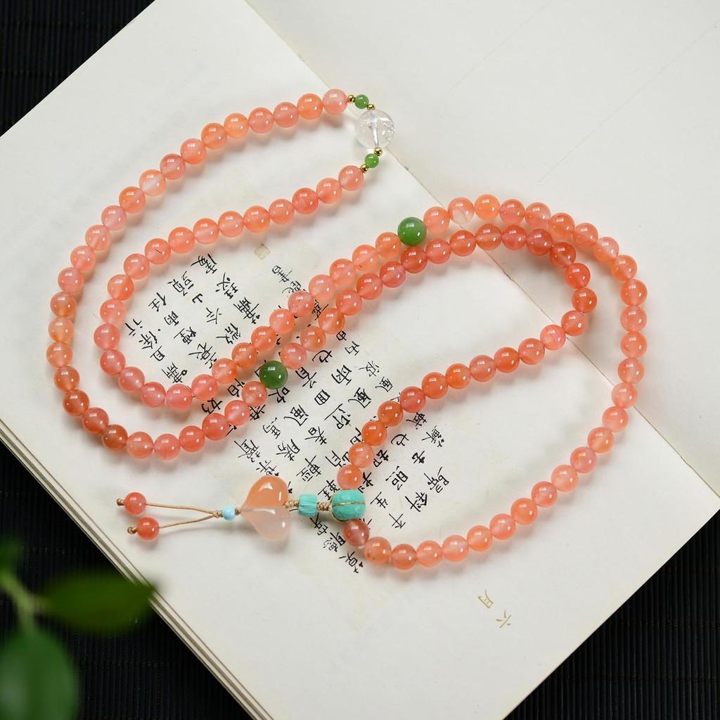 Südrotachat & Jade Kristall Eiskaltes Wasser Mehrfachumdrehung 108 Perlen Armband (Elastische Schnur)