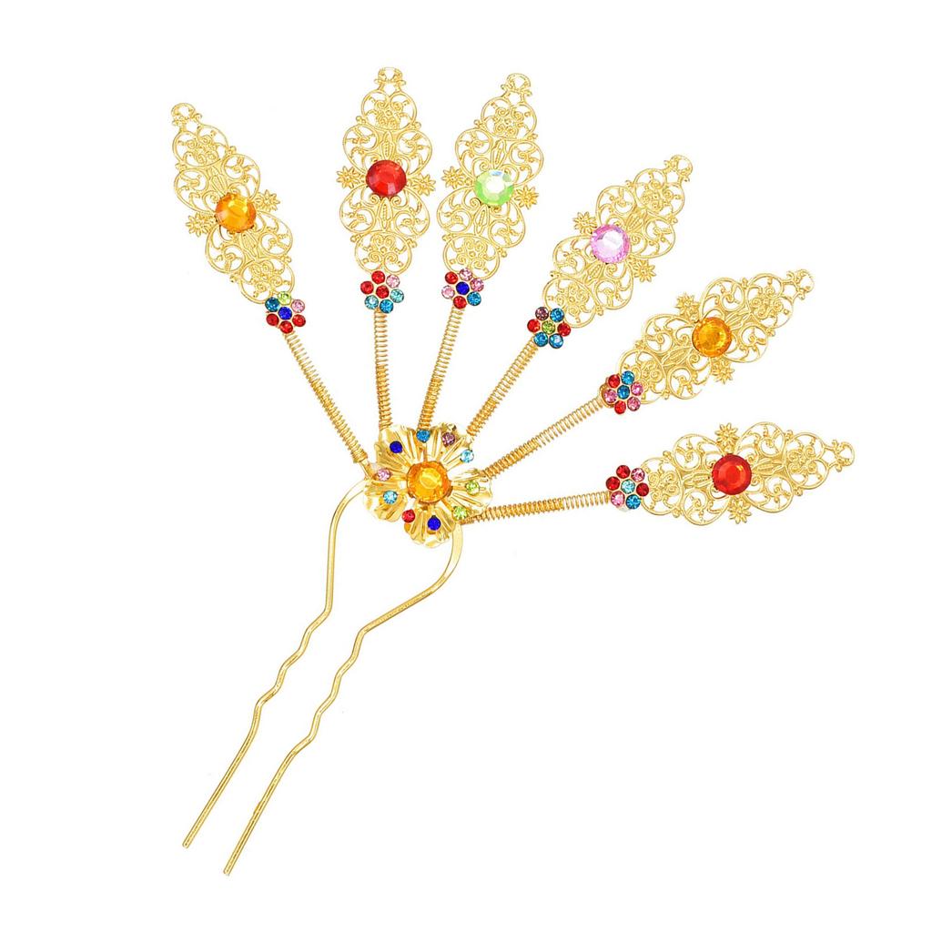 Elegant Peacock Leaf Hairpin Alloy Rhinestone Hair Stick Thai Ethnic Hair Ornament Hairpieces Leaf Hair Accessory