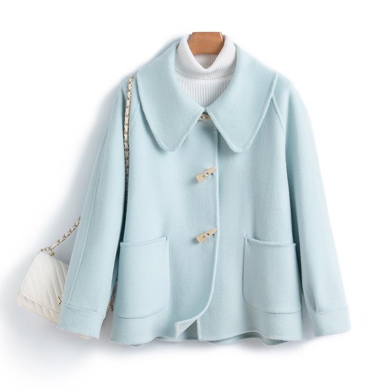 

Женское шерстяное пальто приталенного силуэта - 100% шерсть, двухстороннее, застежка на пуговицы-клеванты, большие размеры, лацкан, осень/зима S (fits 90-110 jin)