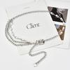 Needle Buckle Pearl Rhinestone Woven Metal Waist Chain Men and Women Hip-hop Fashion Light Luxury Dress Accessories Belt Women