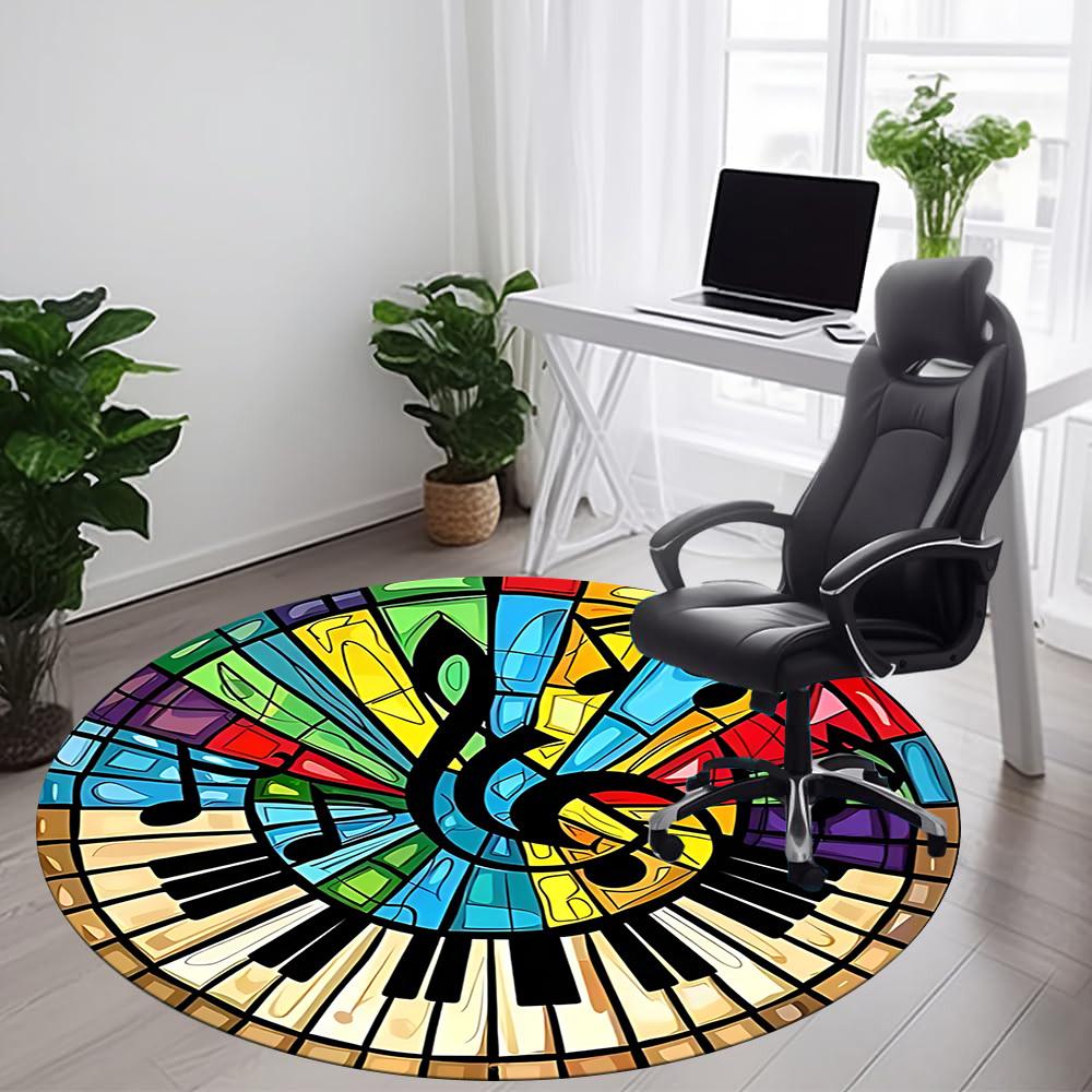 1pc Music Notes Office Round Area Rug,  Mat Suitable ForOffice, Under Office Chairs Bedroom Living Room Home Decor, Room Deco