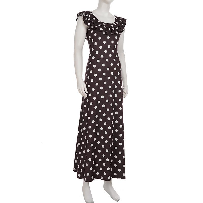 2026 Elegant French Polka Dot Ruffle Dress - Slimming, Backless U-neck with Romantic Drape