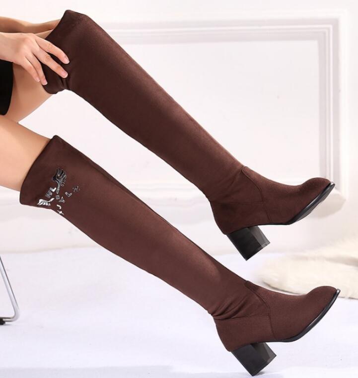 

Модные туфли 34-43, двухсторонние, перевернутые, высокие сапоги для верховой езды, женские, зимние, плюшевые, выше колена, длинные, мотоциклетные сапоги 5 коричневый