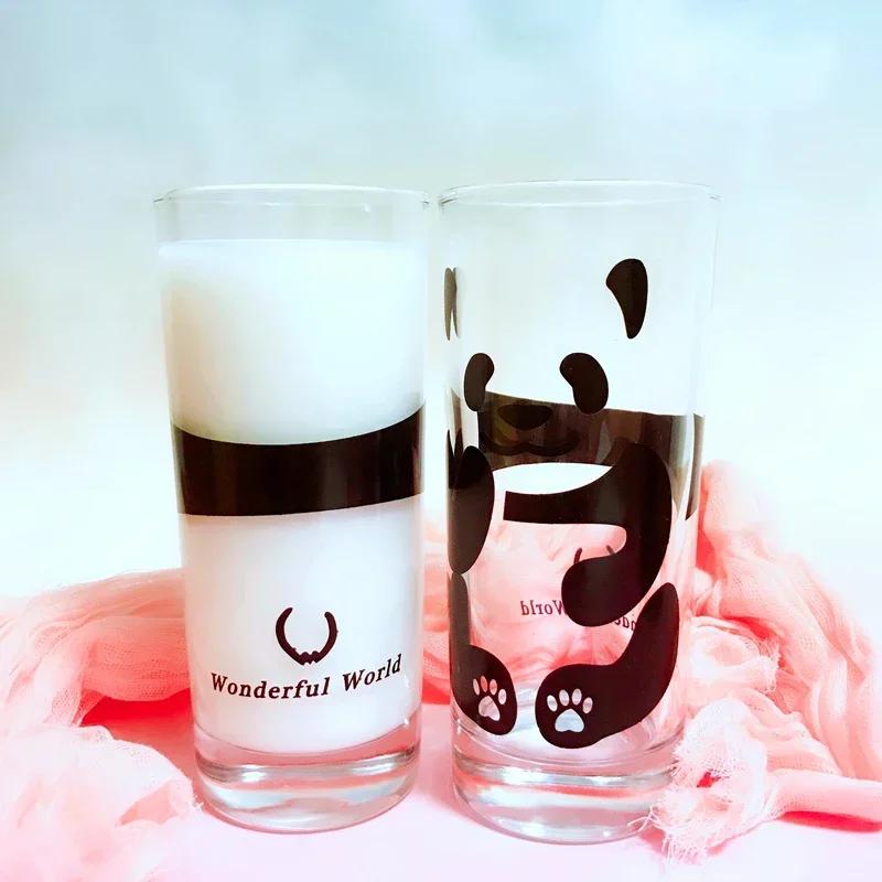 Süßer China Panda Glas Kreative Teeflasche Einzelner Transparenter Kaffeebecher Saft Panda Frühstück Milchbecher Glasware zum Trinken