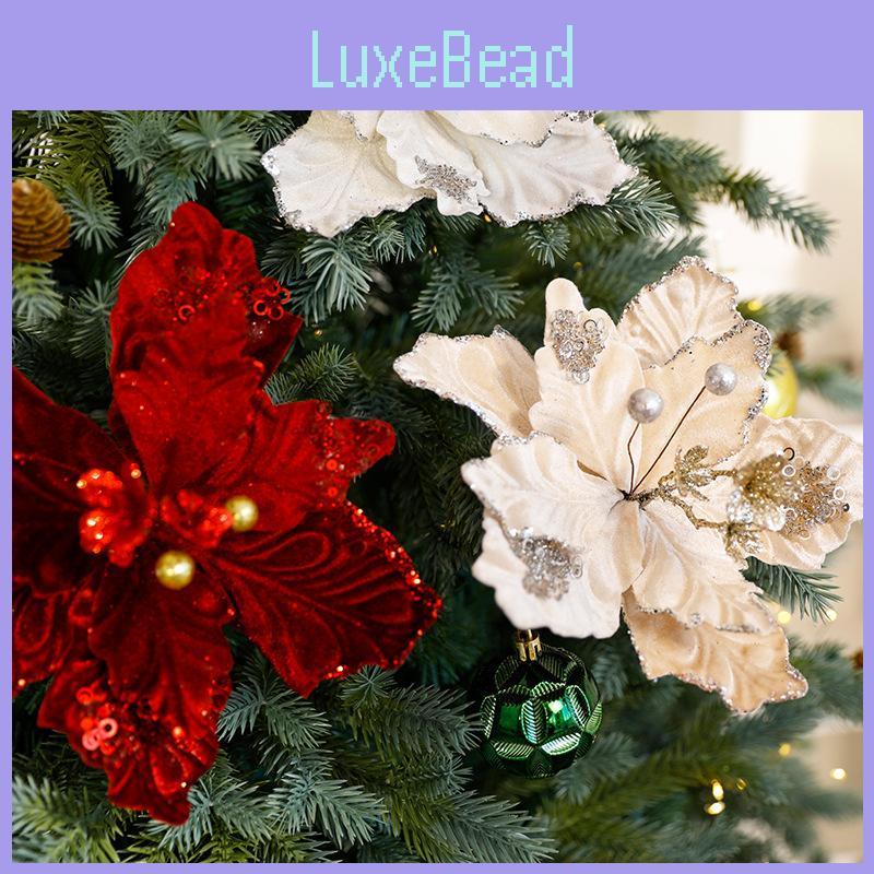 Luxurious Velvet Christmas Flower Ornament With Glittering Details For Festive Home Decor