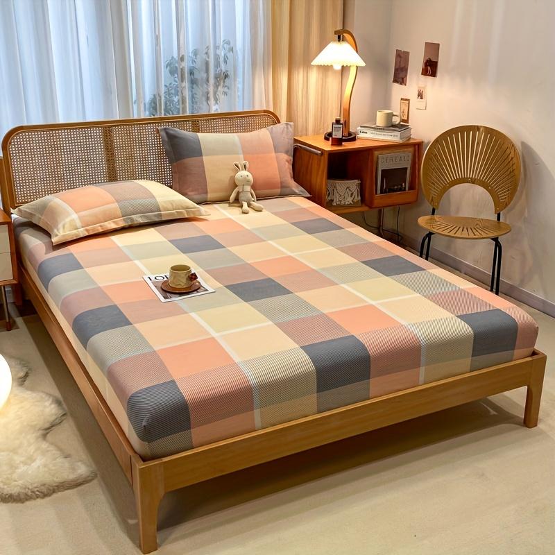 [Soft Bed Sheet] 1pc Soft Grid Cloud Pattern Printed Bed Sheet Set | 1 Fitted Sheet , Made with High-Quality Brushed Fabric, Suitable for Bedrooms