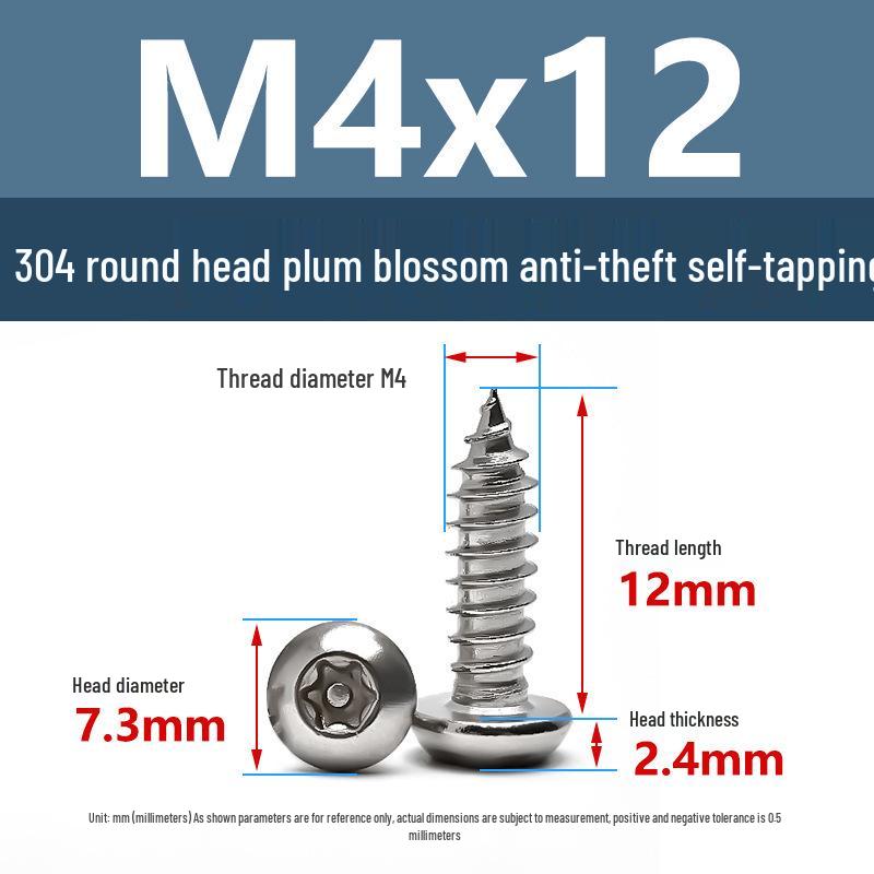 Yigu 304 Anti-Theft Torx Pin Self-Tapping Screws: M2-M5 Round Head, Mushroom Head, Pointed Tail Wood Screws