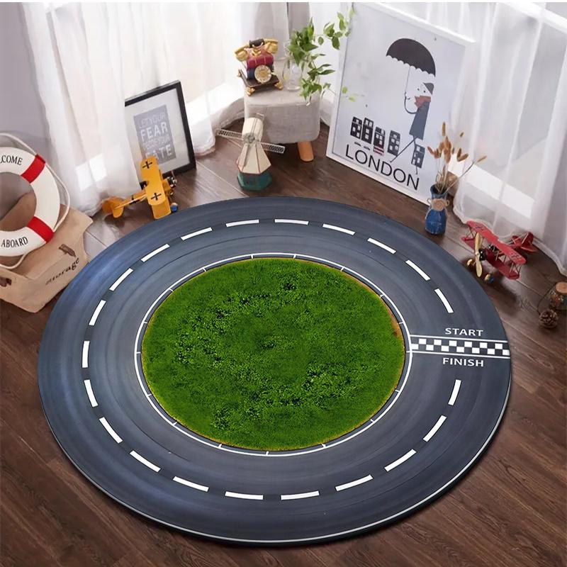 

Vintage Racetrack Round Rug Start Finish Line Print NonSlip Floor Mat for Kids Room Playroom Patio Outdoor Home Decor 80cm x 80cm