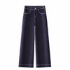 Women's Dark Blue High Waist Petite Retro Wide Leg Jeans - 2025 Spring & Autumn Collection