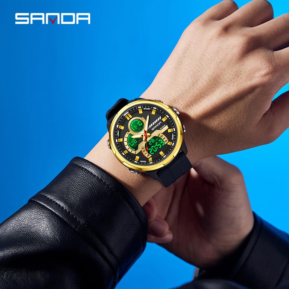 Electronic Watch Men's Dual Display Dial 5ATM Waterproof Night Light Stopwatch Multifunctional Sports Electronic Watch