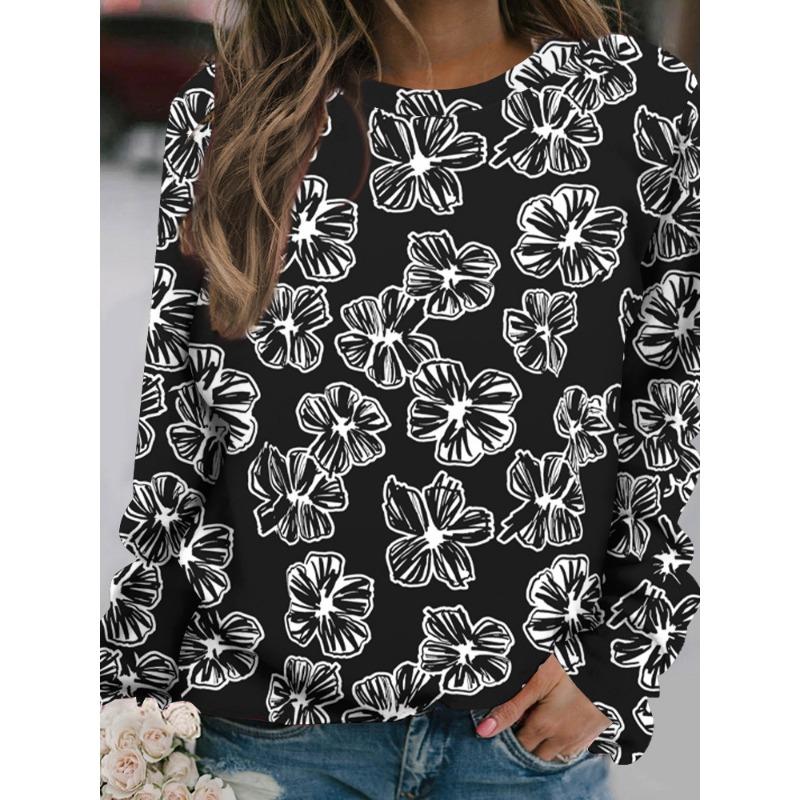 

Женская футболка для улицы, повседневная, с длинным рукавом, с принтом, уличная, с круглым вырезом, осенняя, женская, оверсайз, модные футболки XL