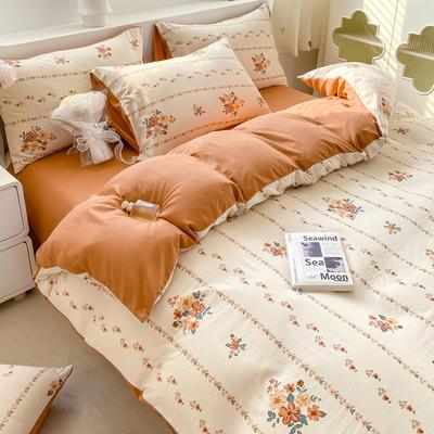Conjunto de cama floral retrô coreano 100% algodão lavado, conjunto de lençóis, capa de edredom macia, roupa de cama, fronha, solteiro, casal, queen, king