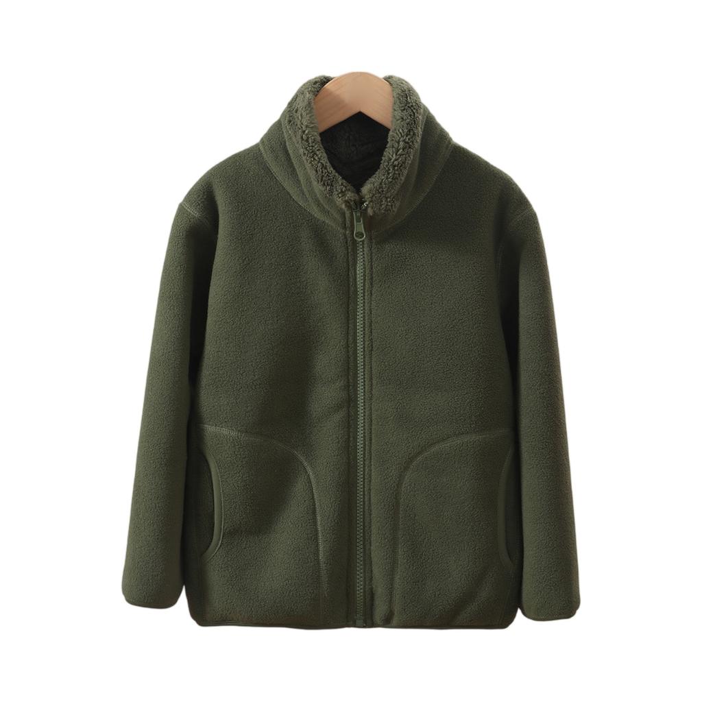 Kids' Fleece-Lined Jacket - Stand Collar Thermal Coat