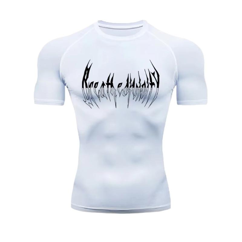 

Compression T-Shirts for Mens Short Sleeve Gym Breathable Workout Fitness Undershirts Quick Dry Athletic High Elasticity Tops XXXL білий