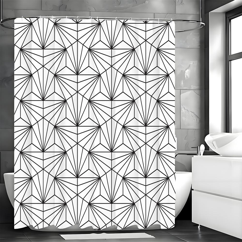 Modern Geometric Abstract Line Art Shower Curtain, Bathroom Decorative Shower Curtain, Waterproof Shower Curtain with Hooks