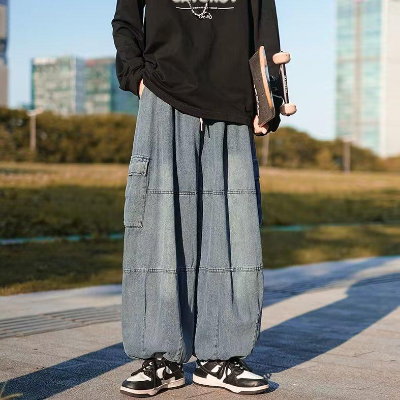 Men's Retro Loose-Fit Japanese Jeans with 3D Pockets and Tapered Legs