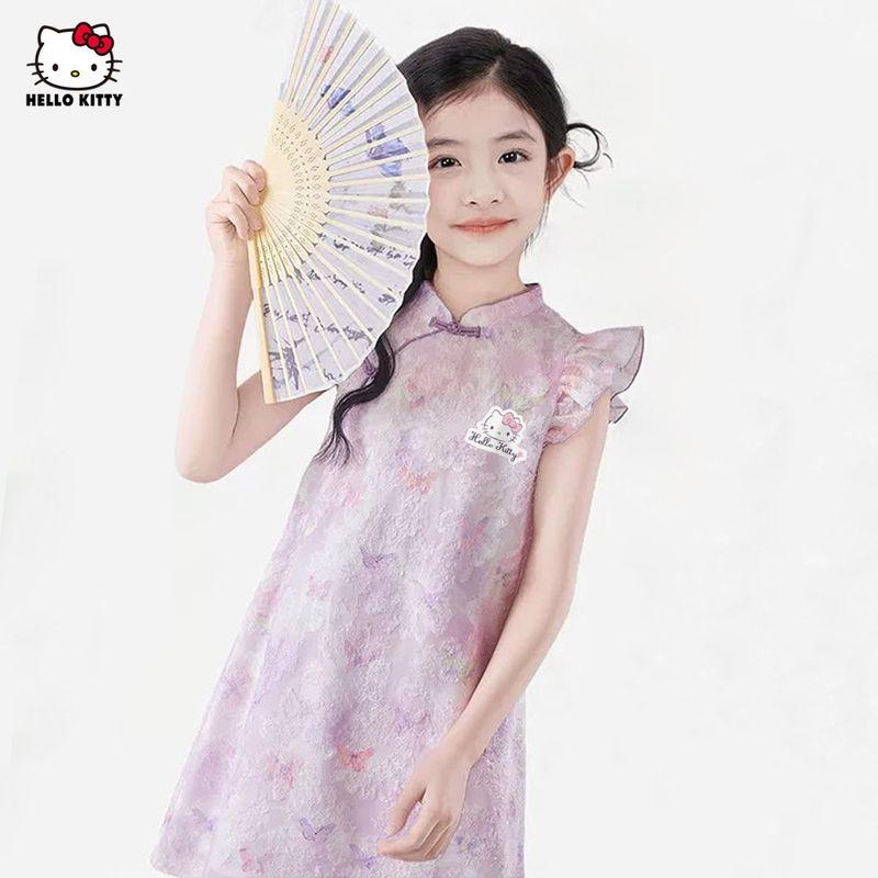 Hellokitty Girl Skirt Summer 2025 New Purple Children s Cheongsam Western Style Tang Suit Female Youth Han Dynasty Picture Color 110