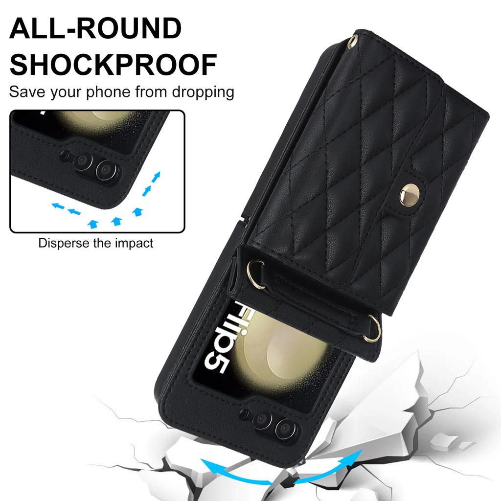 Leather Crossbody Wallet Phone Case for Samsung Galaxy Z Flip 5 4 3 Flip5 Flip4 Flip3 5G Blocking Organ Card Slot Lattice Cover