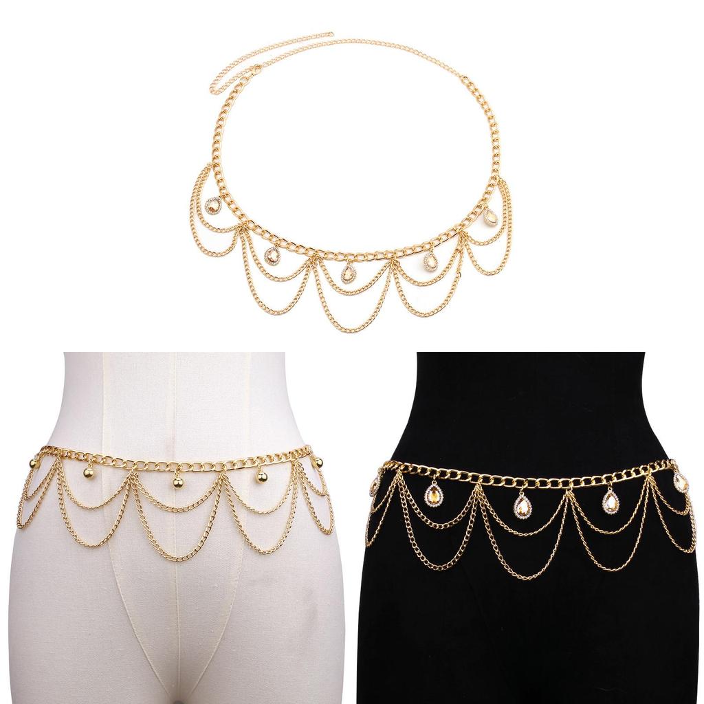 Alloy Waist Chain With Multilayer Gemstone Design For Summer And Winter Wear