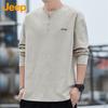 Jeep Men's Long Sleeve T-Shirt Autumn Winter Solid Color Casual Loose Base Shirt Trendy Top Khaki XL
