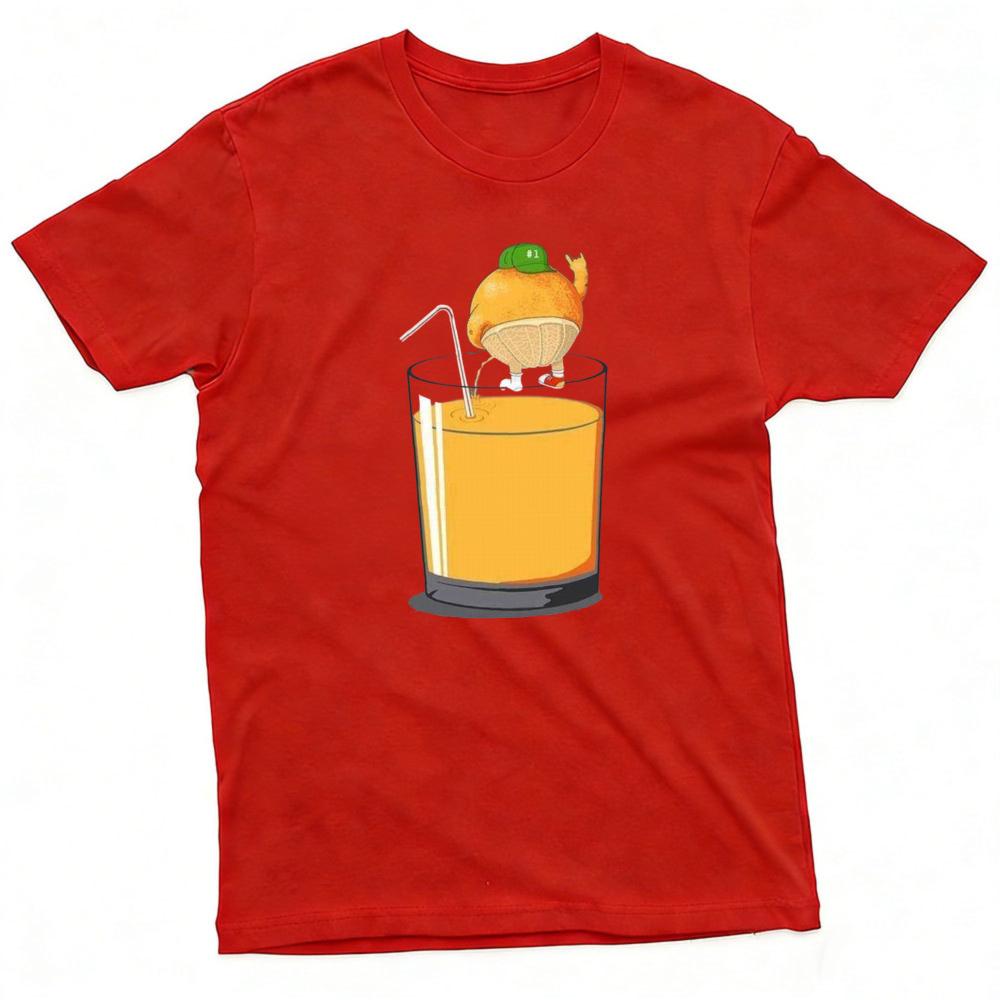 Funny Orange Fruit Drinking Orange Juice Cartoon Art Graphic T Shirt Unisex Casual Daily Wear Summer Short Sleeve Tee Tops