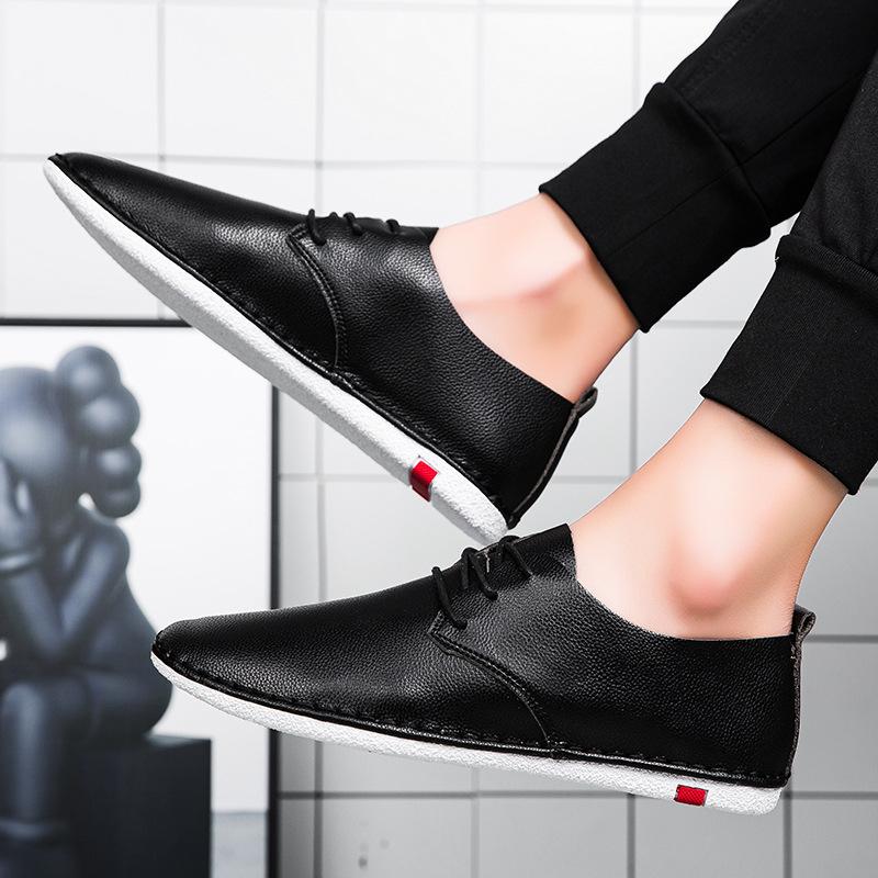 

Students driving shoes single-layer soft surface casual thin sole driving shoes hand-stitched small leather shoes comfortable and trendy 44 чорний