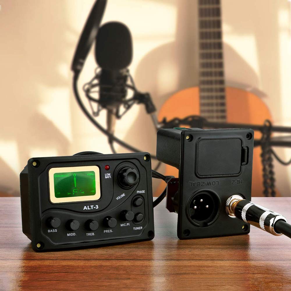asdfs Acoustic Guitar Preamp Pickup Tuner 5-Band EQ Equalizer Piezo System with Volume Knob LCD Display Built-in Microphone