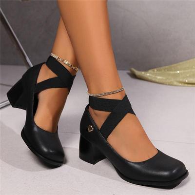 Women's Low Heel Shoes Spring and Autumn Solid Color Thick Heel Large Size Mary Jane Shoes