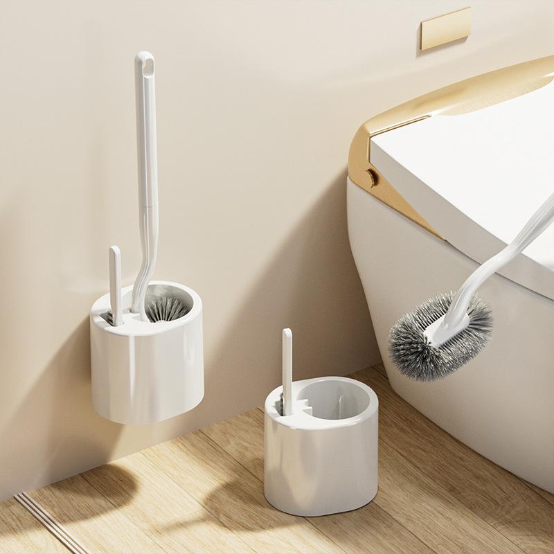 Toilet Brush with Holder No Drill Long Handle 360° Deep Cleaning Soft Bristles Quick Drying Anti-Drip BathroomWC Cleaning Brush